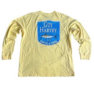Guy Harvey‎ XXL Long Sleeve T-Shirt Yellow Catch & Grill Tuna Fish 2019 Cotton